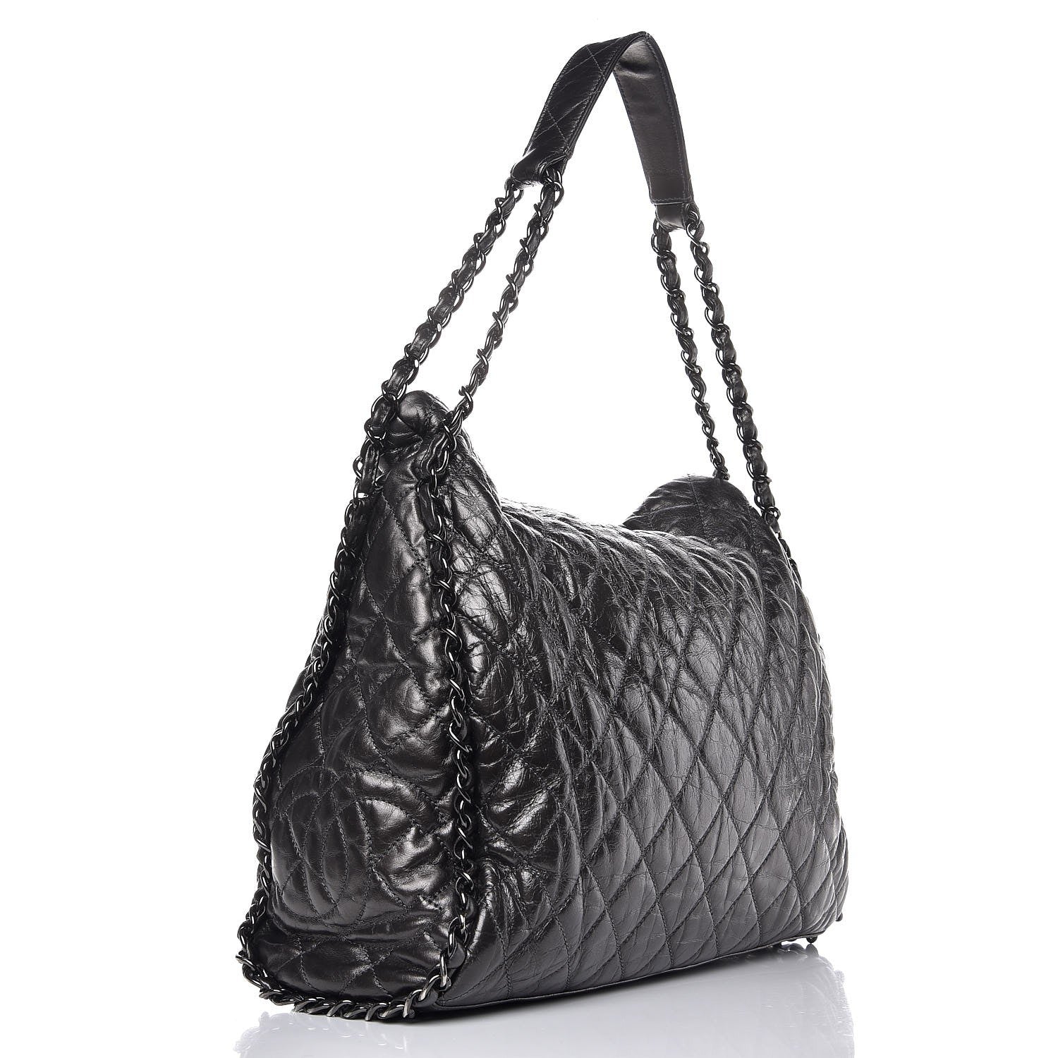 Chanel Metallic Calfskin Quilted Large Chain Me Hobo Dark Grey 3 of 7