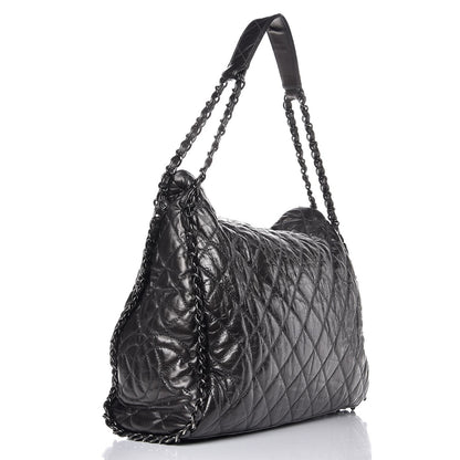Chanel Metallic Calfskin Quilted Large Chain Me Hobo Dark Grey 3 of 7