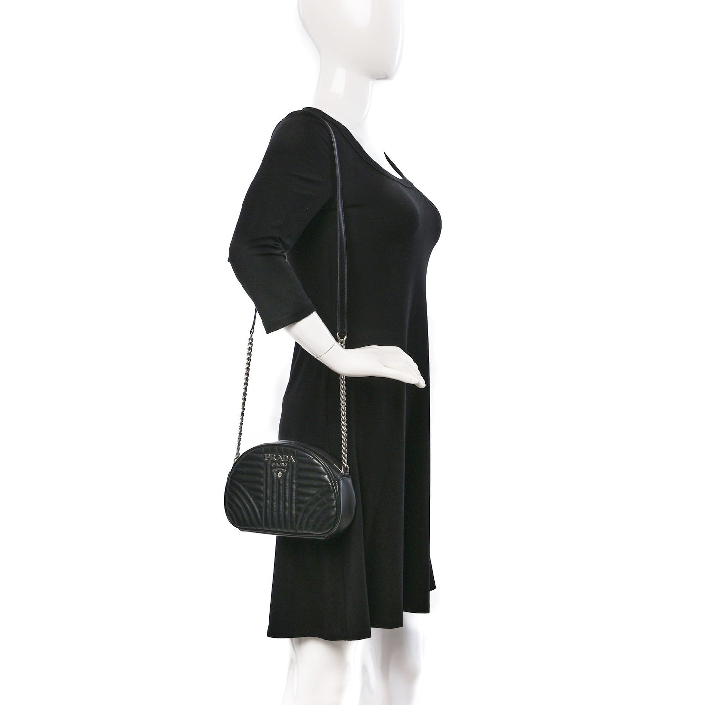 Soft Calfskin Impunture Diagramme Dome Crossbody Bag Black