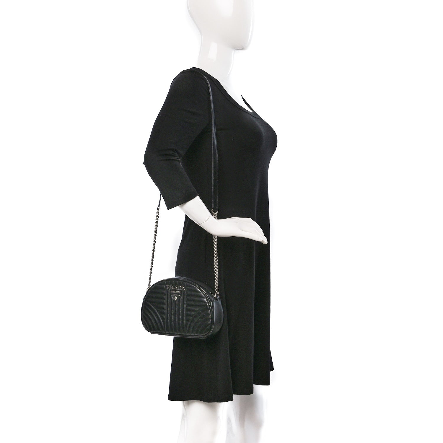 Prada Soft Calfskin Impunture Diagramme Dome Crossbody Bag Black 2 of 8