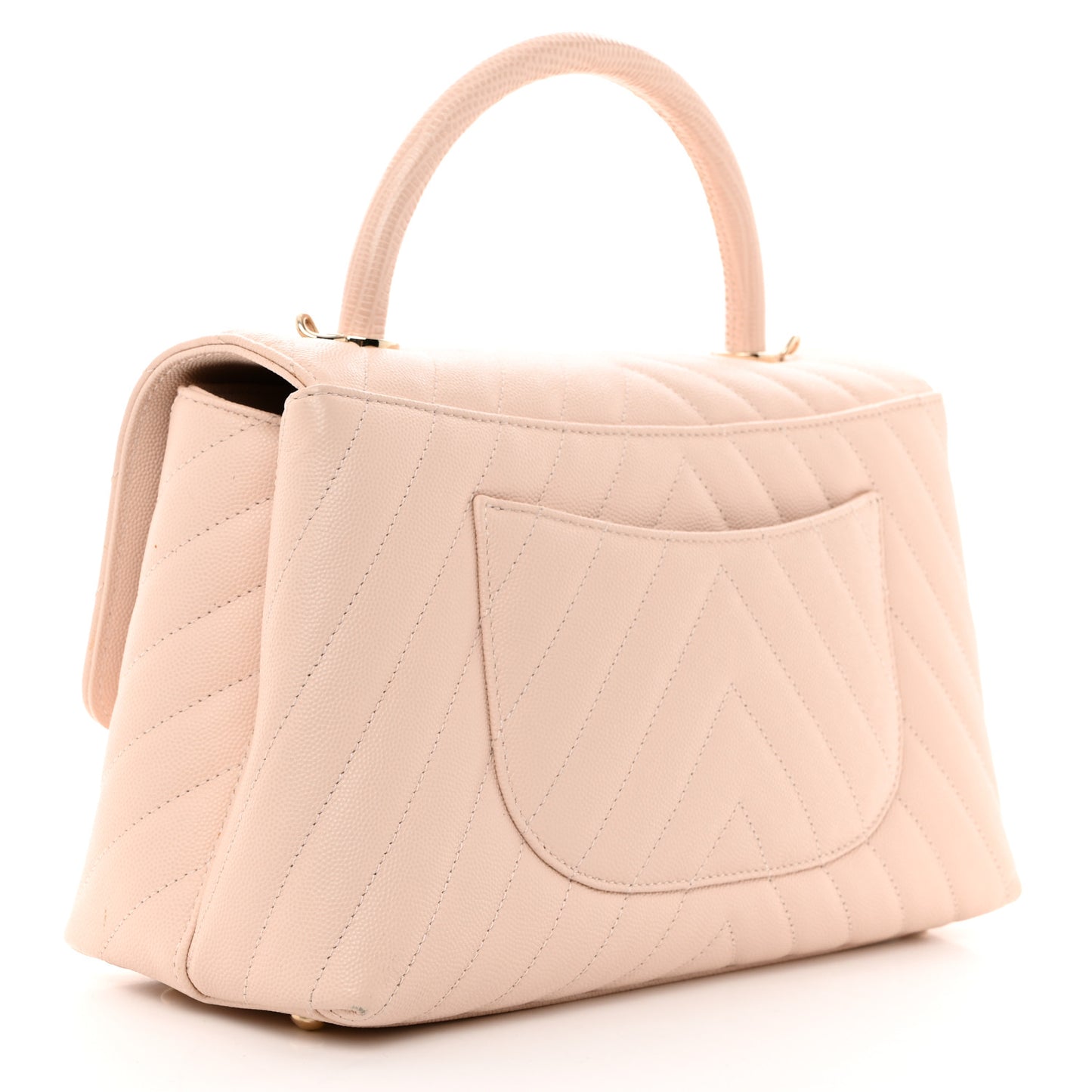 Lizard Embossed Caviar Chevron Quilted Small Coco Handle Flap Beige