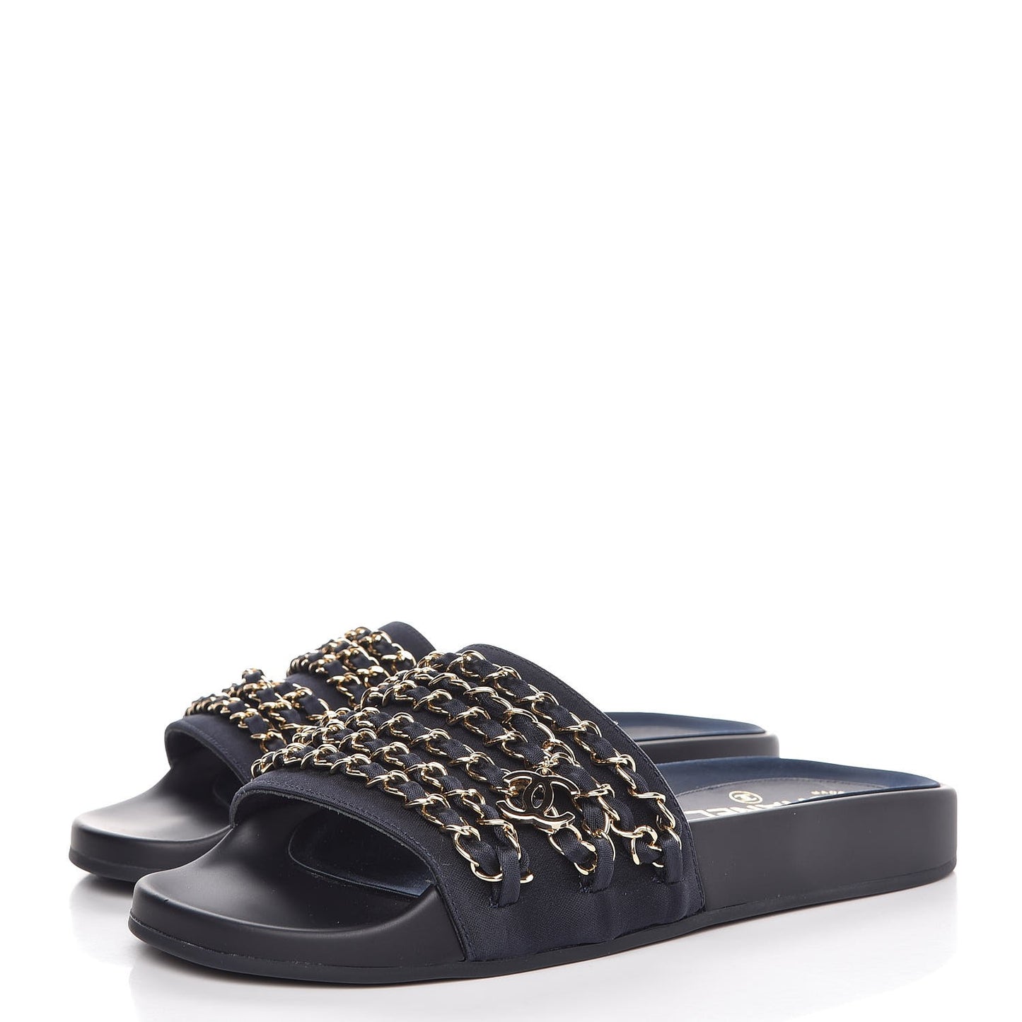 Satin Chain Flat Sandals 37 Marine