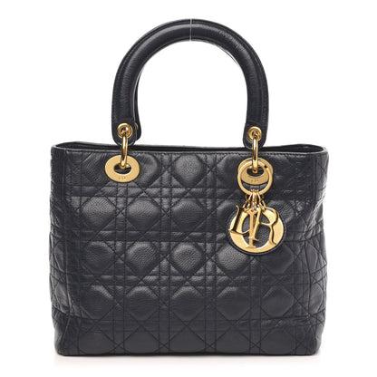 Christian Dior Grained Calfskin Cannage Medium Supple Lady Dior Navy 1 of 13