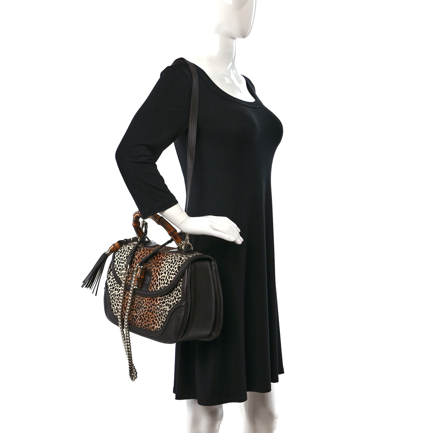 Gucci Pony Hair Jaguar Print Large New Bamboo Top Handle Bag 2 of 9