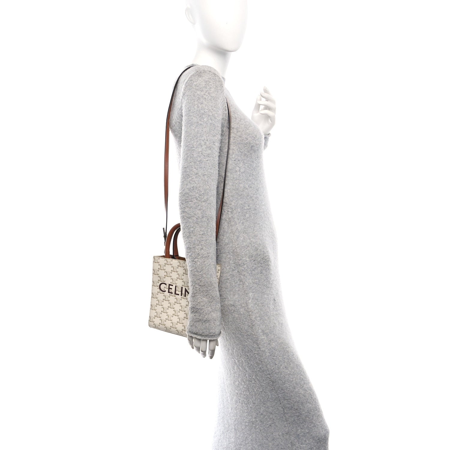 Celine Triomphe Canvas Calfskin Mini Vertical Cabas White 2 of 9