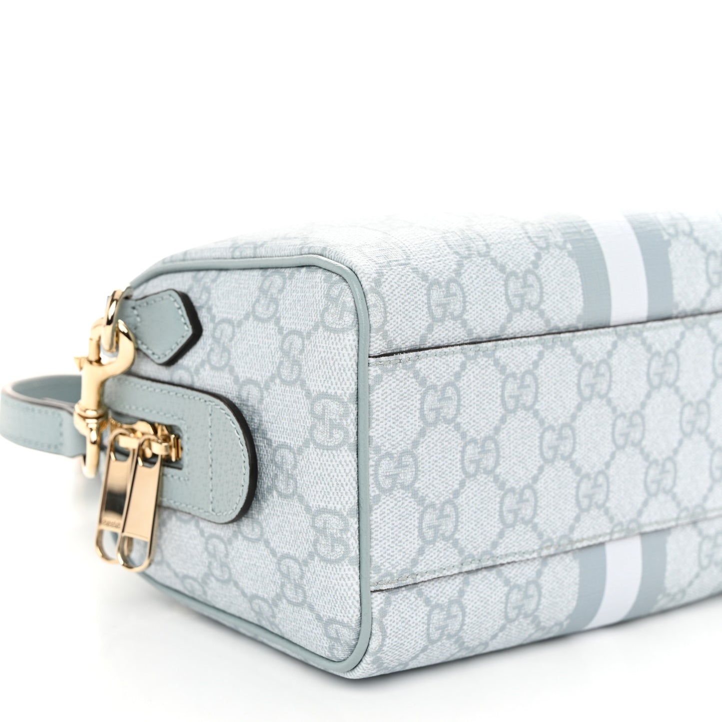 GG Supreme Monogram Textured Dollar Calfskin Web Mini Ophidia Top Handle Bag Dusty Blue