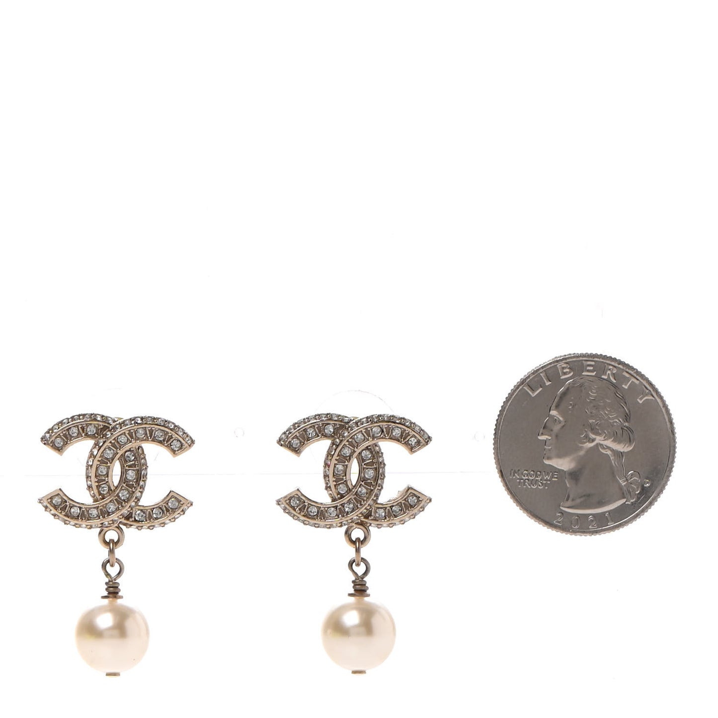 Crystal Pearl CC Drop Earrings Gold