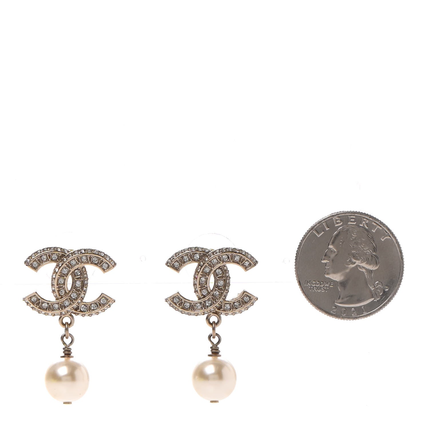 Chanel Crystal Pearl CC Drop Earrings Gold 2 of 5