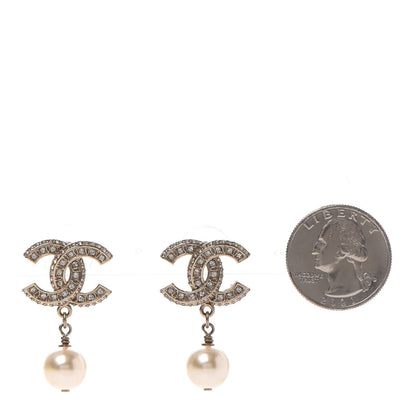 Chanel Crystal Pearl CC Drop Earrings Gold 2 of 5