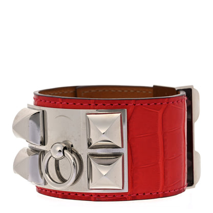 Hermes Matte Alligator Collier De Chien CDC Bracelet S Rouge Casaque 1 of 6