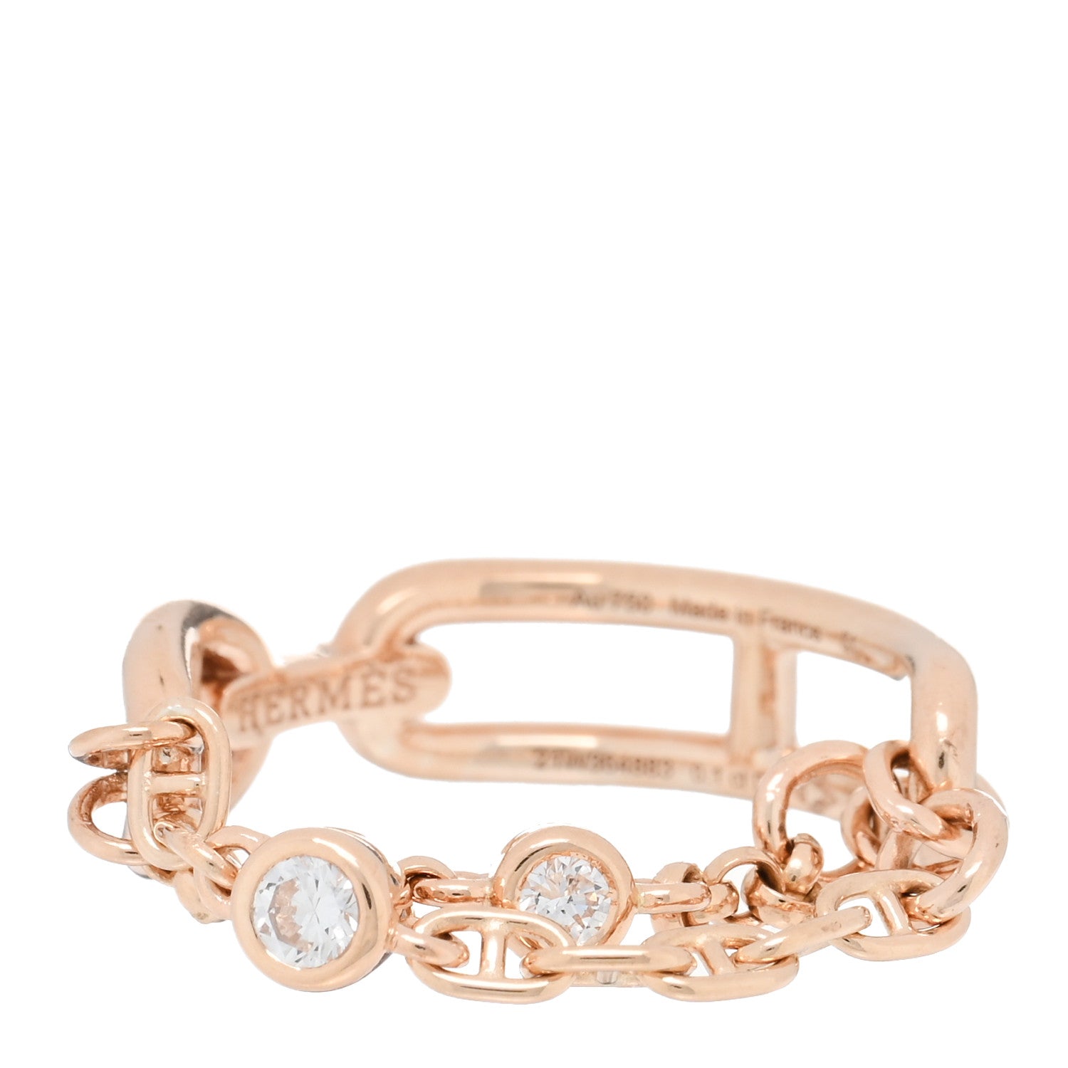 Hermes 18K Rose Gold Diamond PM Chaine d'Ancre Chaos Ring 51 5.75 1 of 5