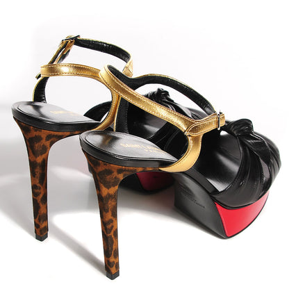 Saint Laurent Calfskin Bianca Bow Platform 105 Sandals 38 Black Red Gold 4 of 8