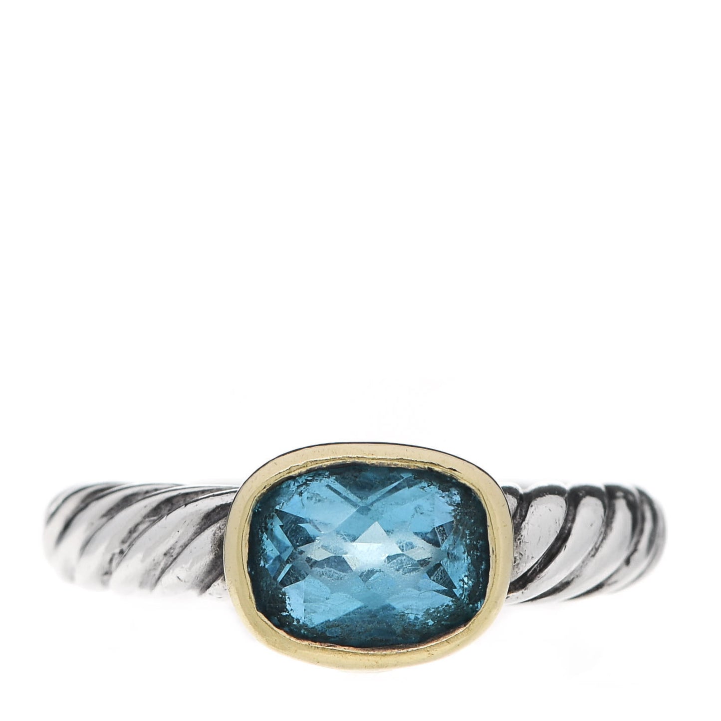 Sterling Silver 18K Yellow Gold Blue Topaz 8mm Noblesse Ring 52 6