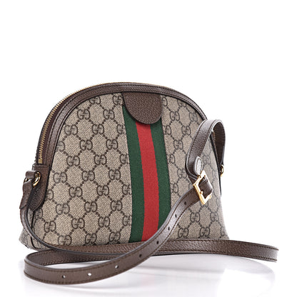 Gucci GG Supreme Monogram Textured Dollar Calfskin Web Small Ophidia Dome Shoulder Bag Beige Ebony New Acero 3 of 11