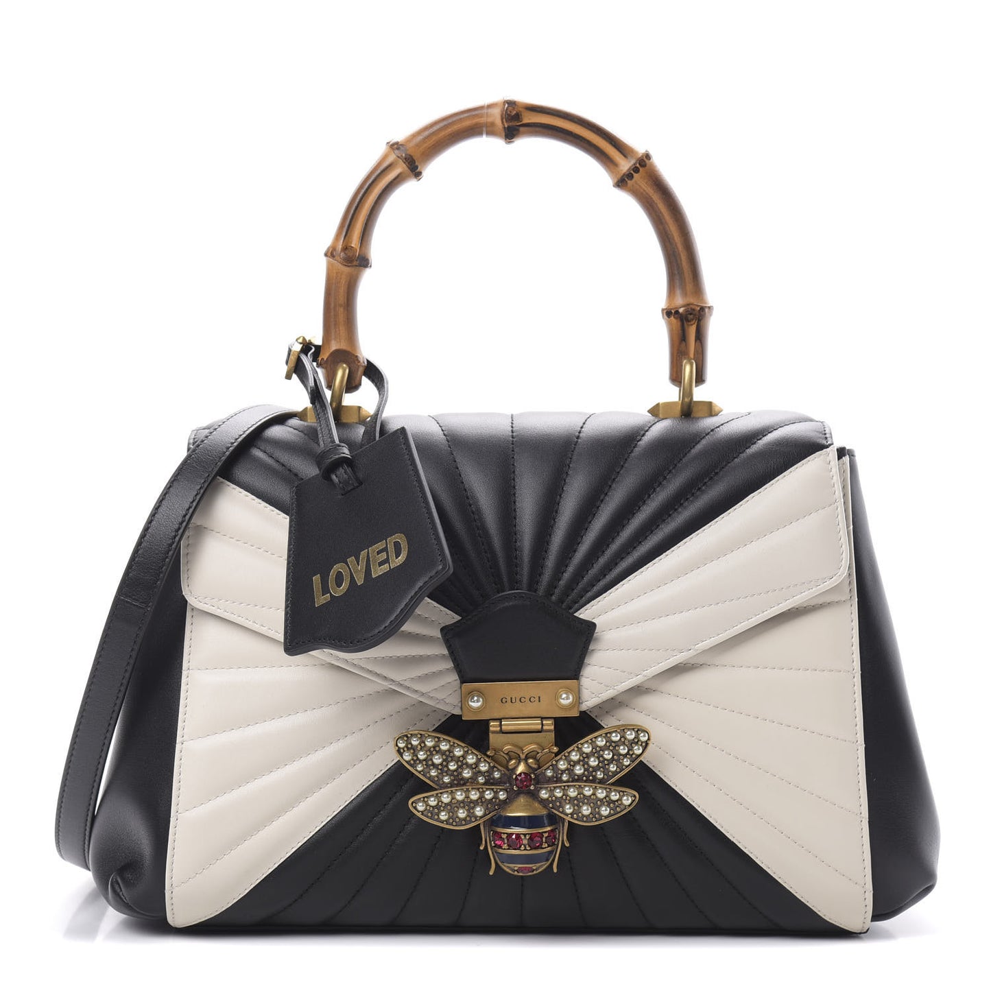 Calfskin Bamboo Trapuntata Queen Margaret Top Handle Bag Mystic White Black