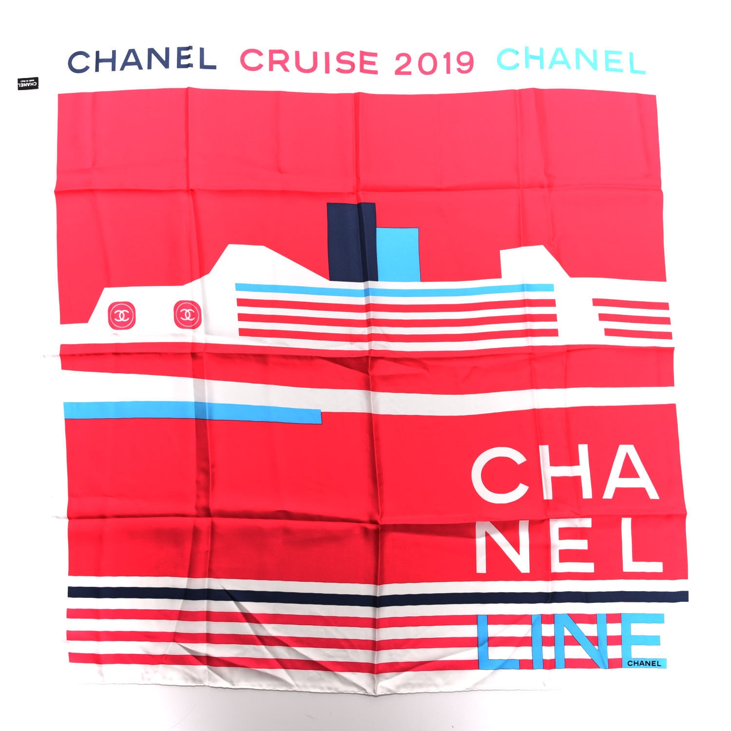 Chanel Silk Cruise Print CC Square Scarf Blue Red White 2 of 4