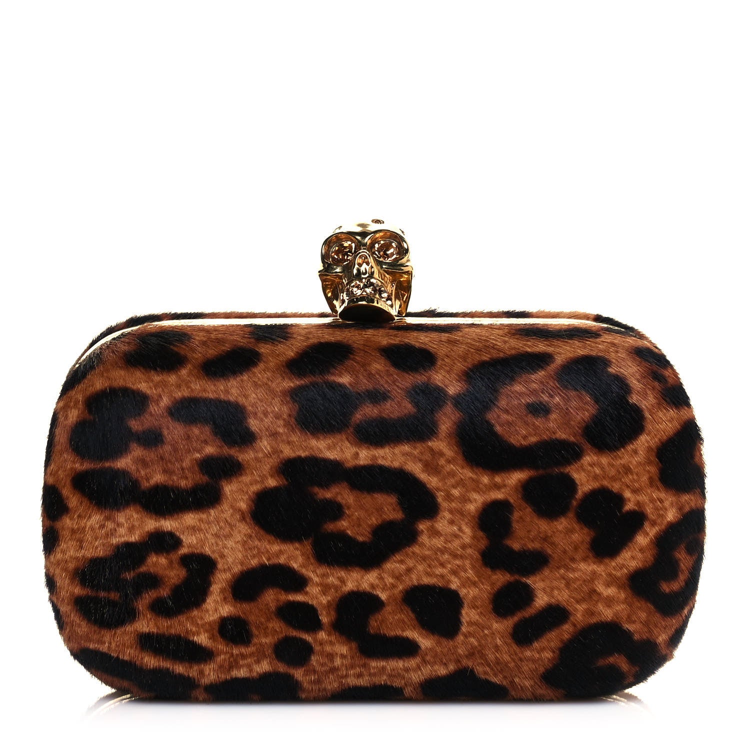 Alexander McQueen Calf Hair Leopard Print Skull Box Clutch 1 of 13