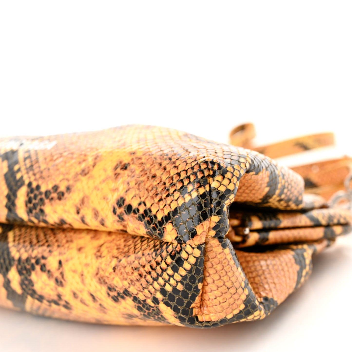 Calfskin Logo Python Effect Cloud Clutch XS Orange Black
