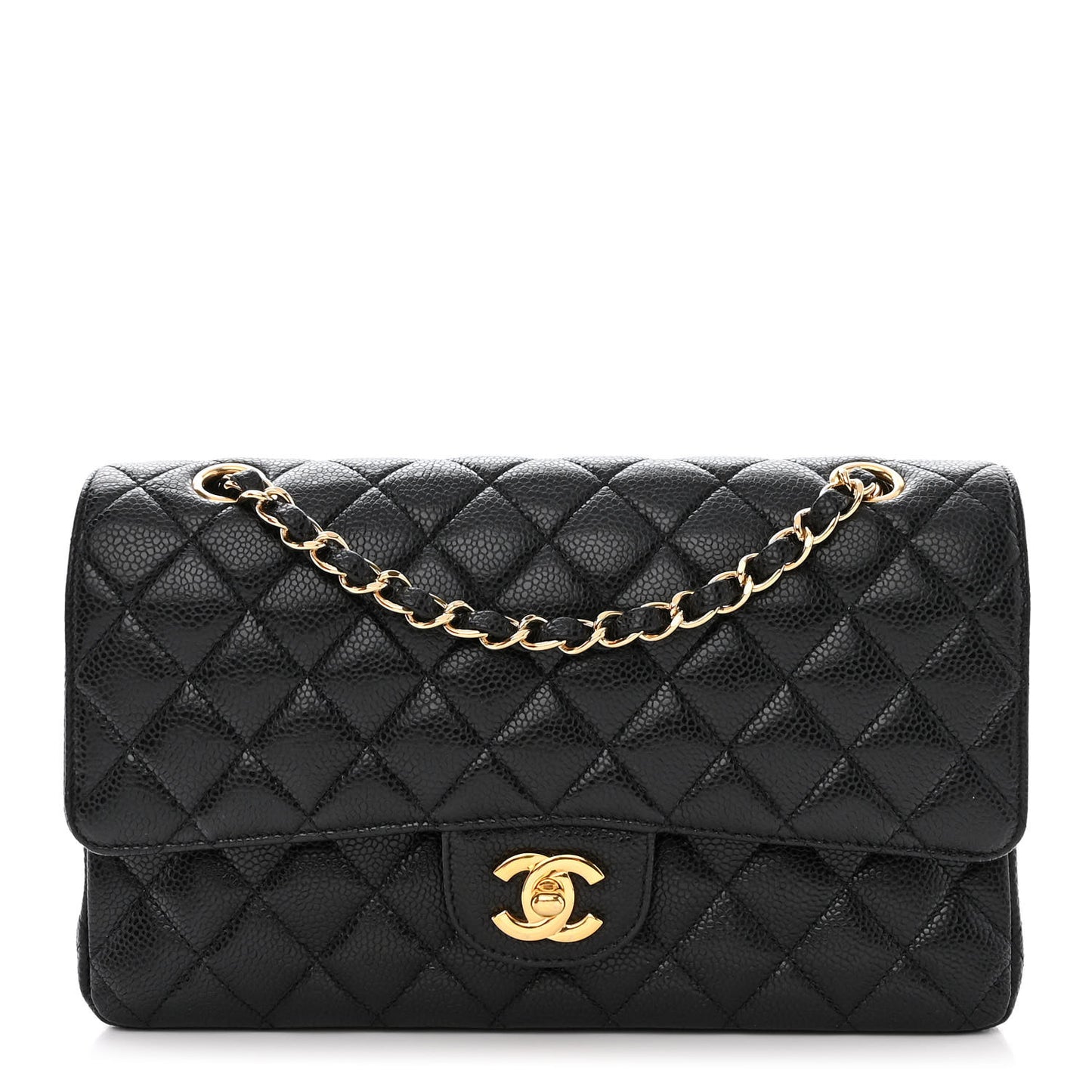 Caviar Quilted Medium Double Flap Black