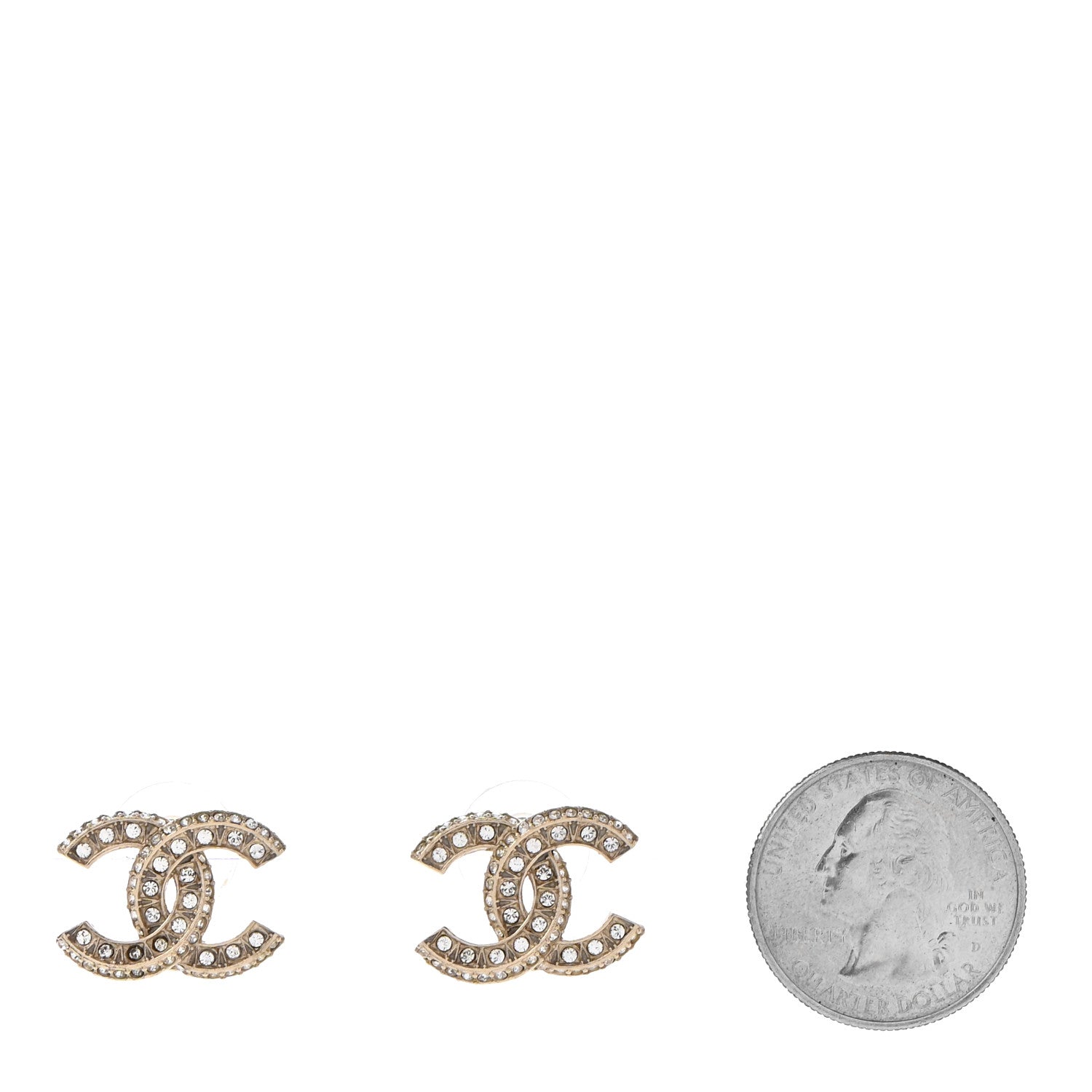 Chanel Crystal Timeless CC Earrings Light Gold 2 of 4