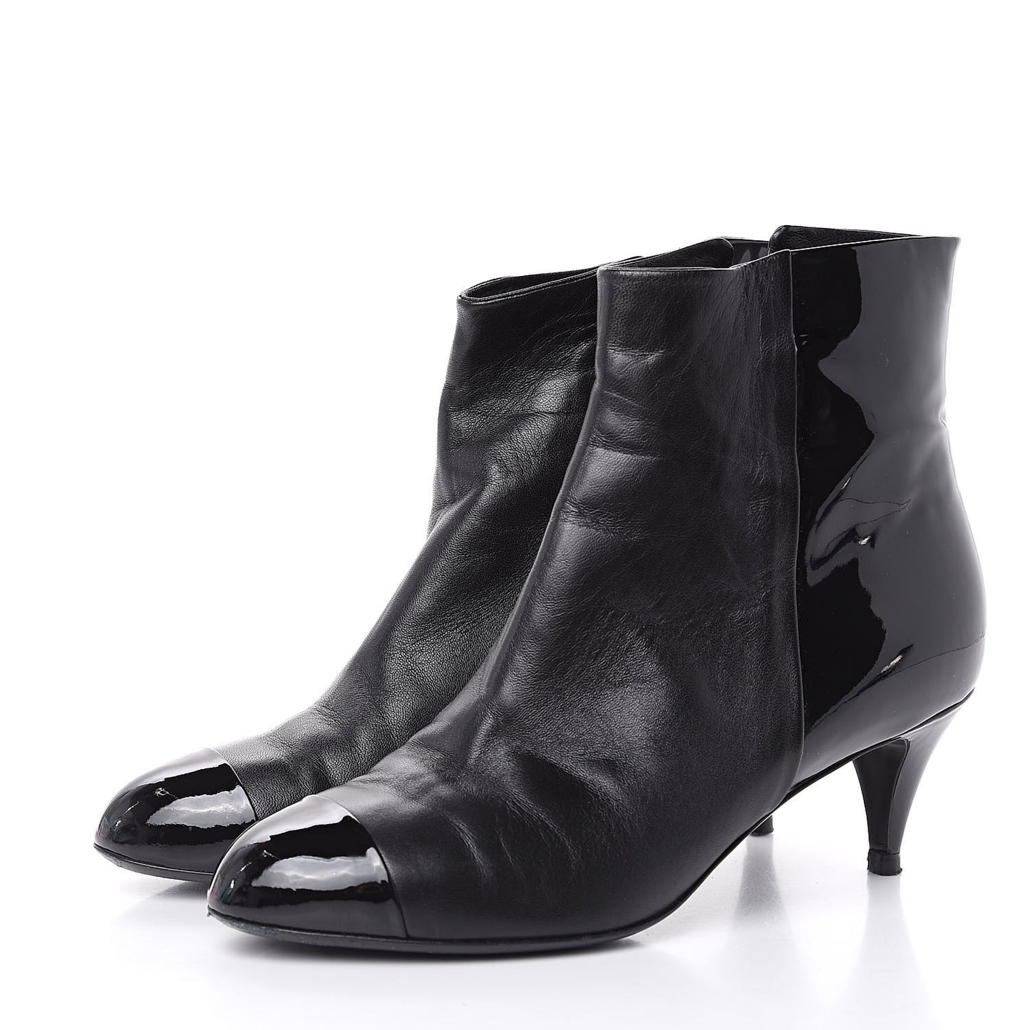 Patent Lambskin Cap Toe Short Boots 38.5 Black