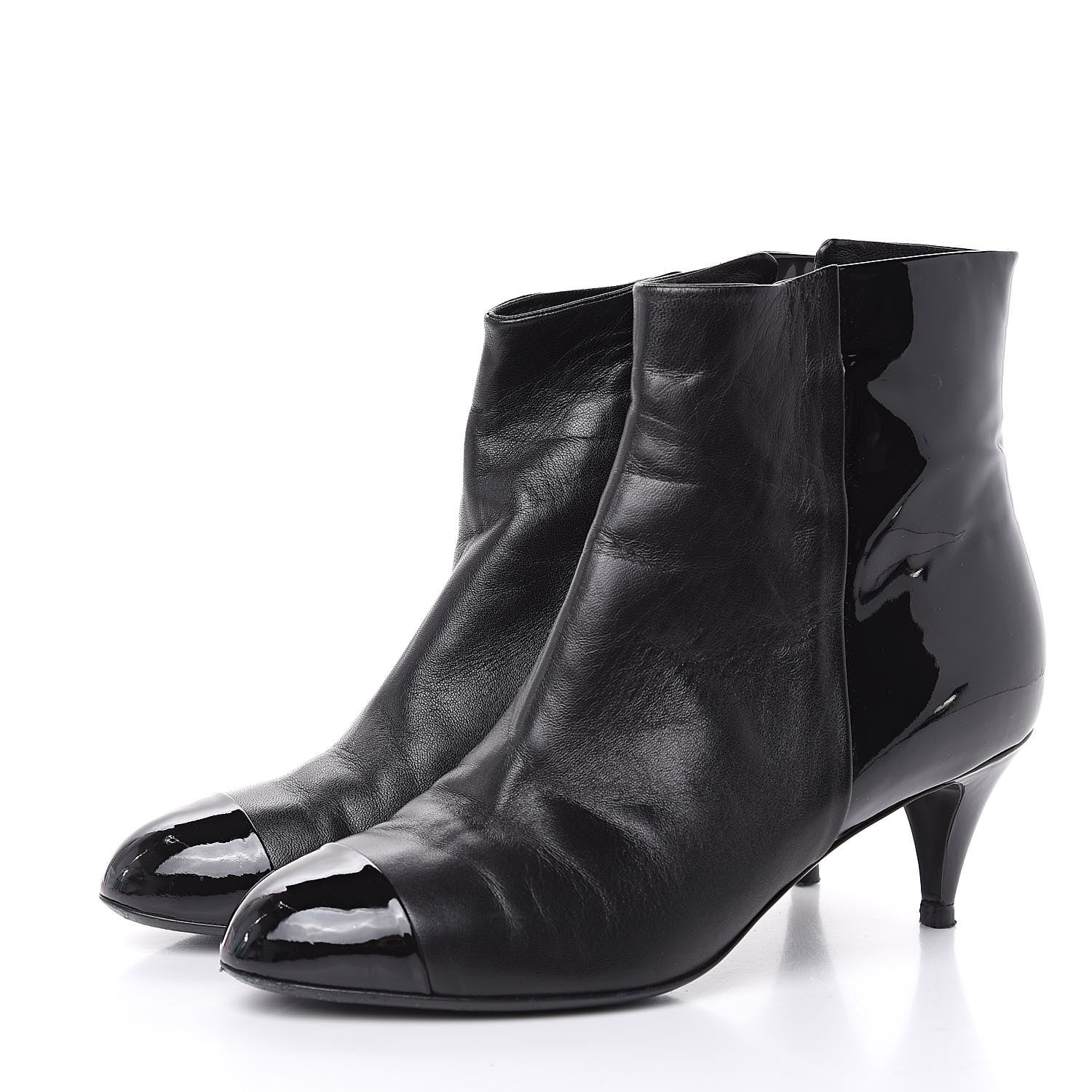 Chanel Patent Lambskin Cap Toe Short Boots 38.5 Black 3 of 11