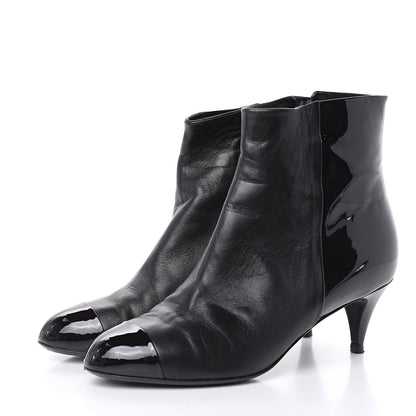 Chanel Patent Lambskin Cap Toe Short Boots 38.5 Black 3 of 11