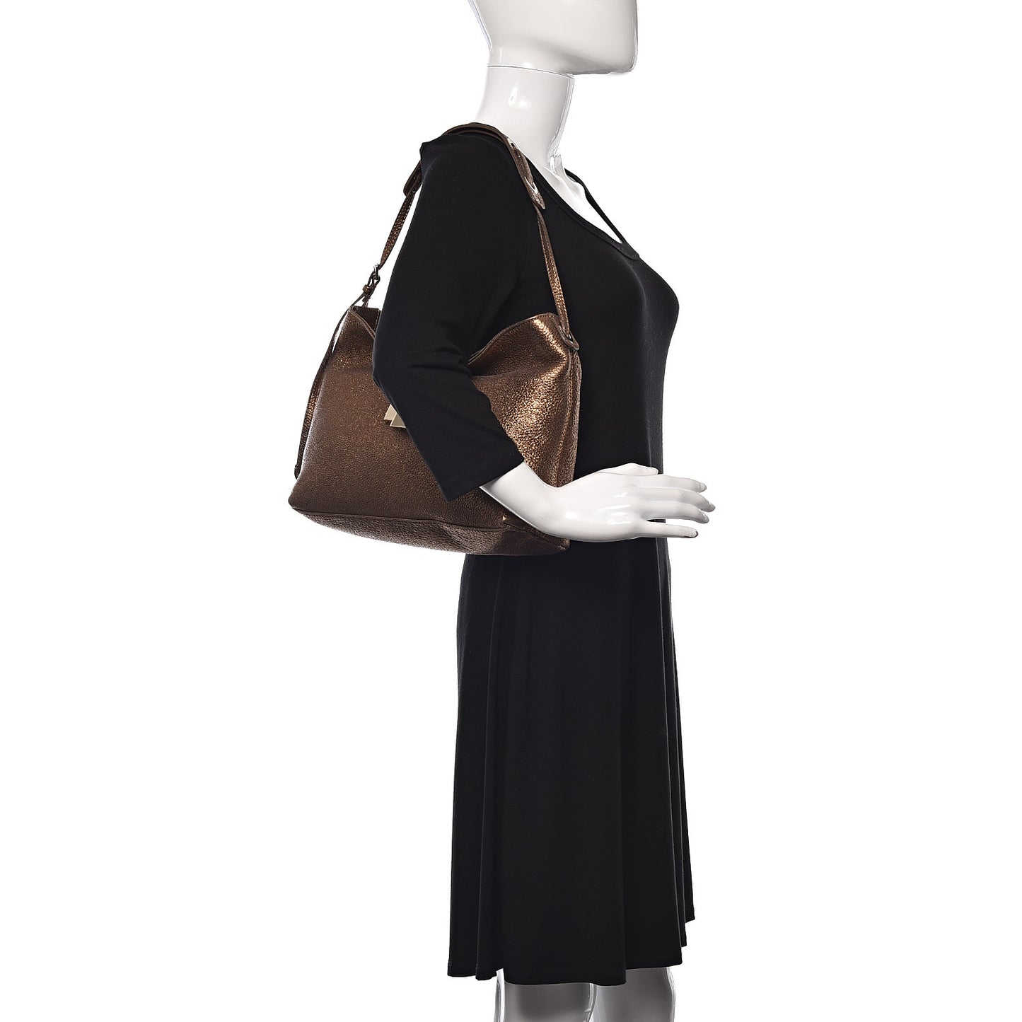 Metallic Grainy Calfskin Rachel Shoulder Bag Gold