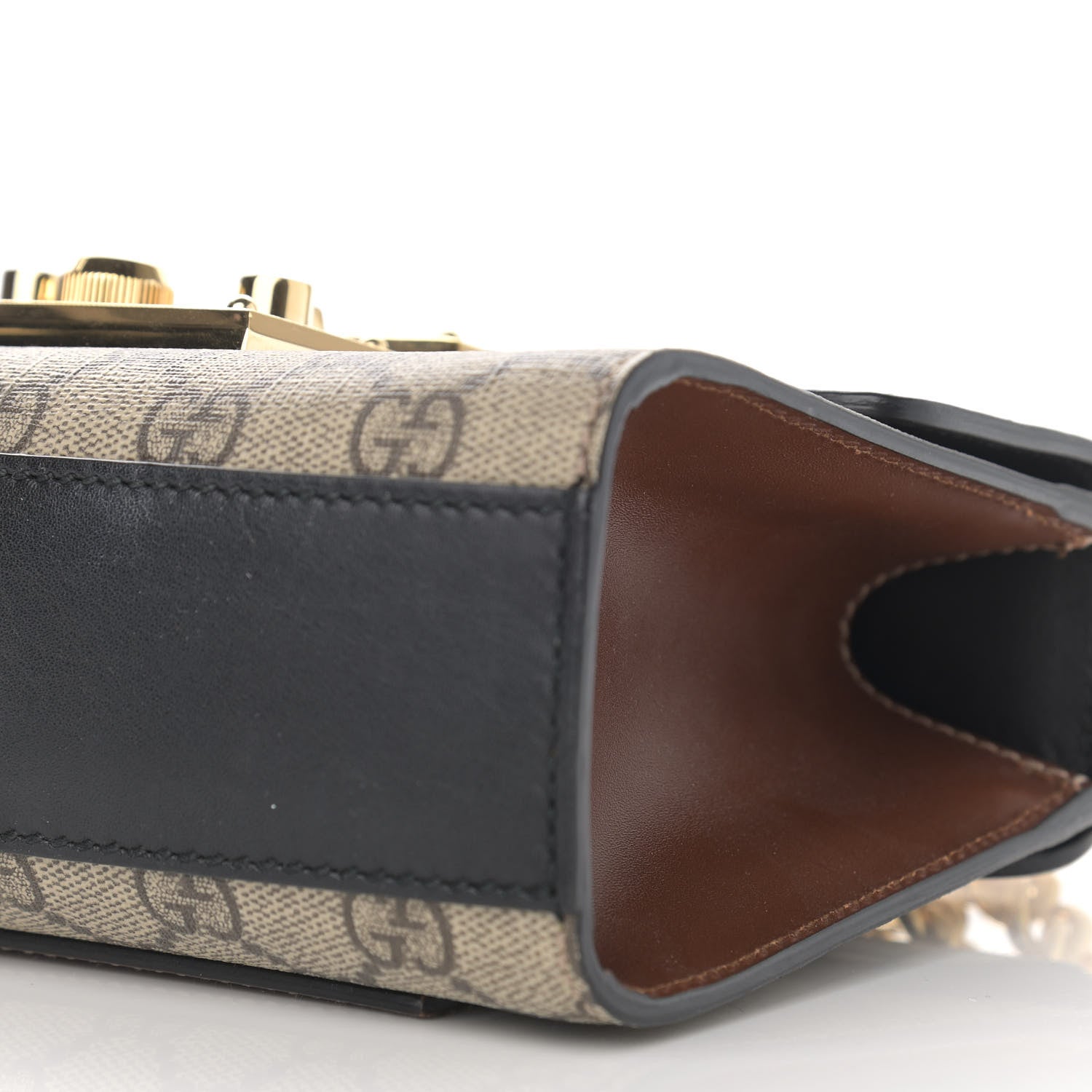 Gucci GG Supreme Monogram Calfskin Small Padlock Shoulder Bag Beige Black Cuir 9 of 14