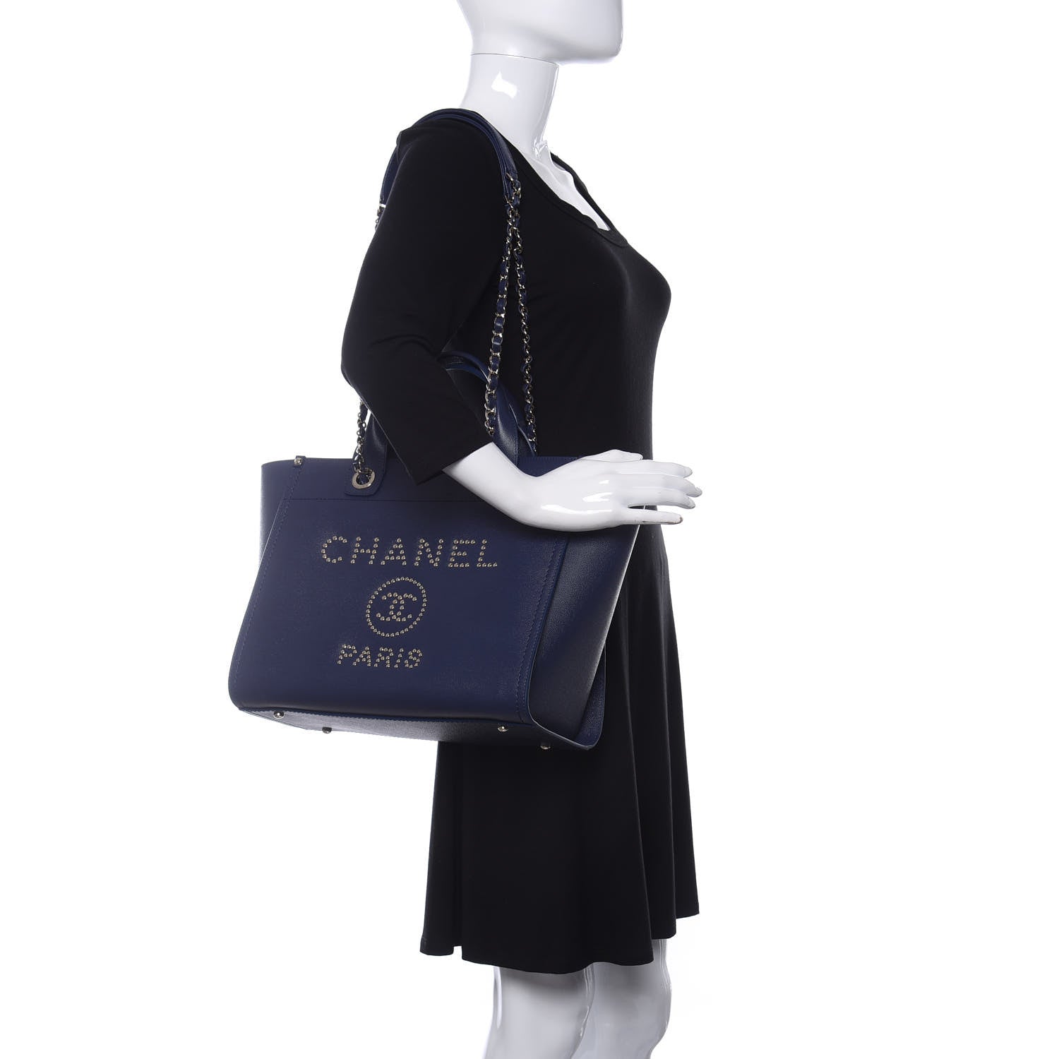 Chanel Caviar Small Studded Deauville Tote Navy 2 of 11