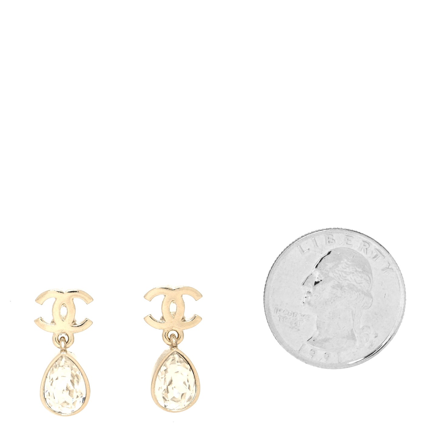 Crystal CC Tear Drop Earrings Gold