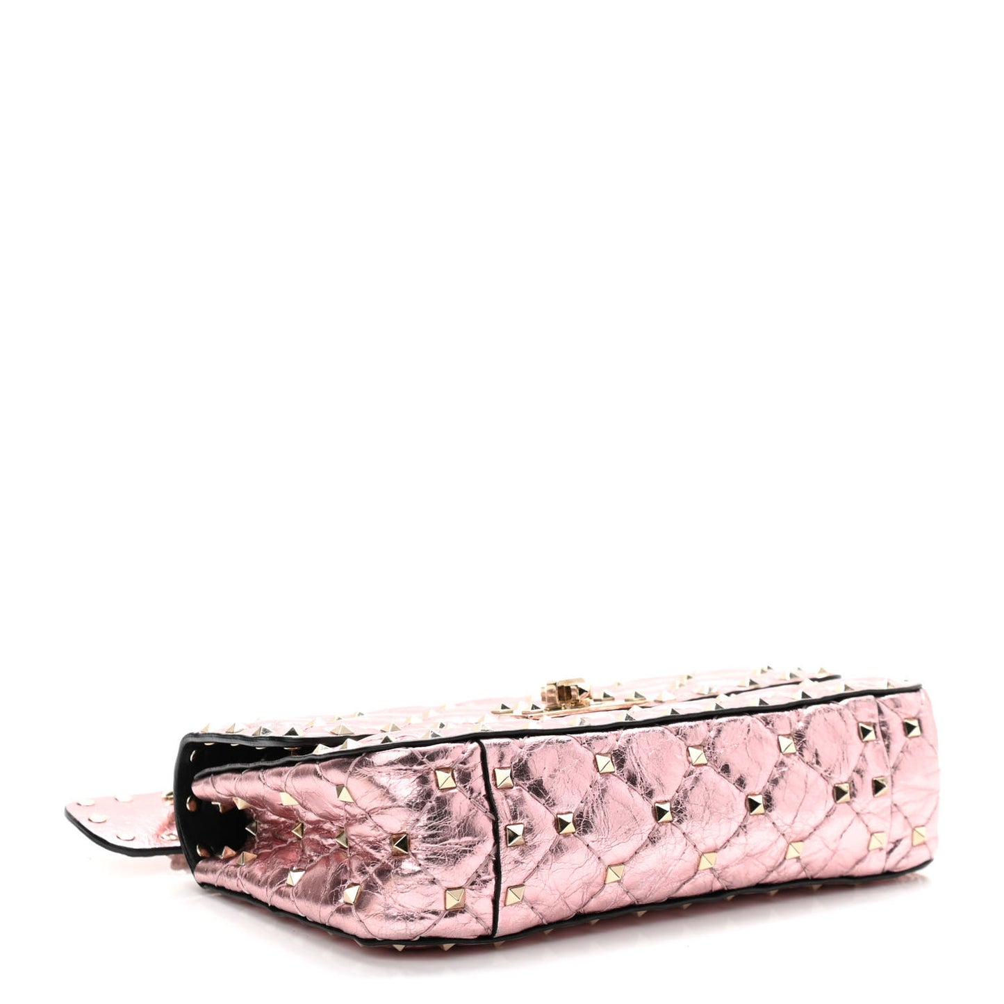 Metallic Wrinkled Lambskin Small Rockstud Spike Shoulder Bag Lipstick
