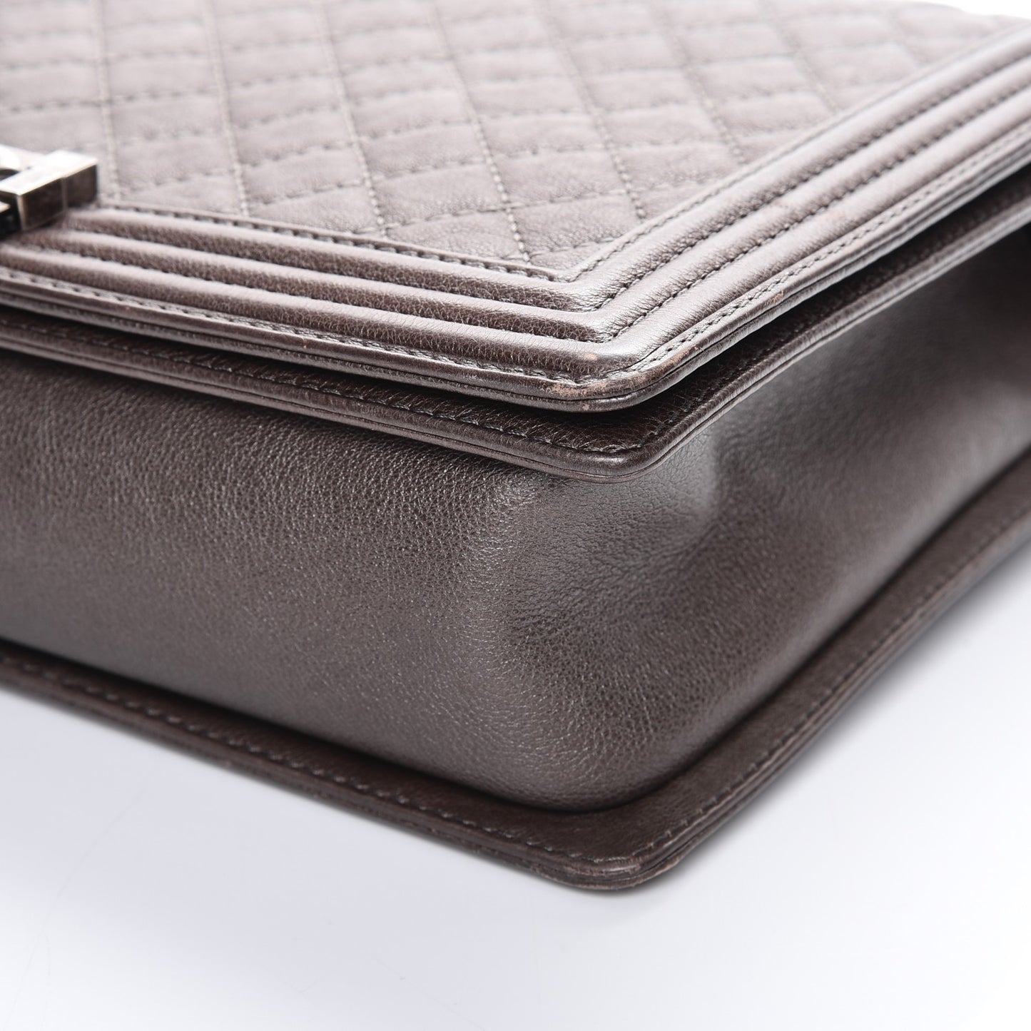 Metallic Calfskin Quilted Large Boy Flap Dark Silver