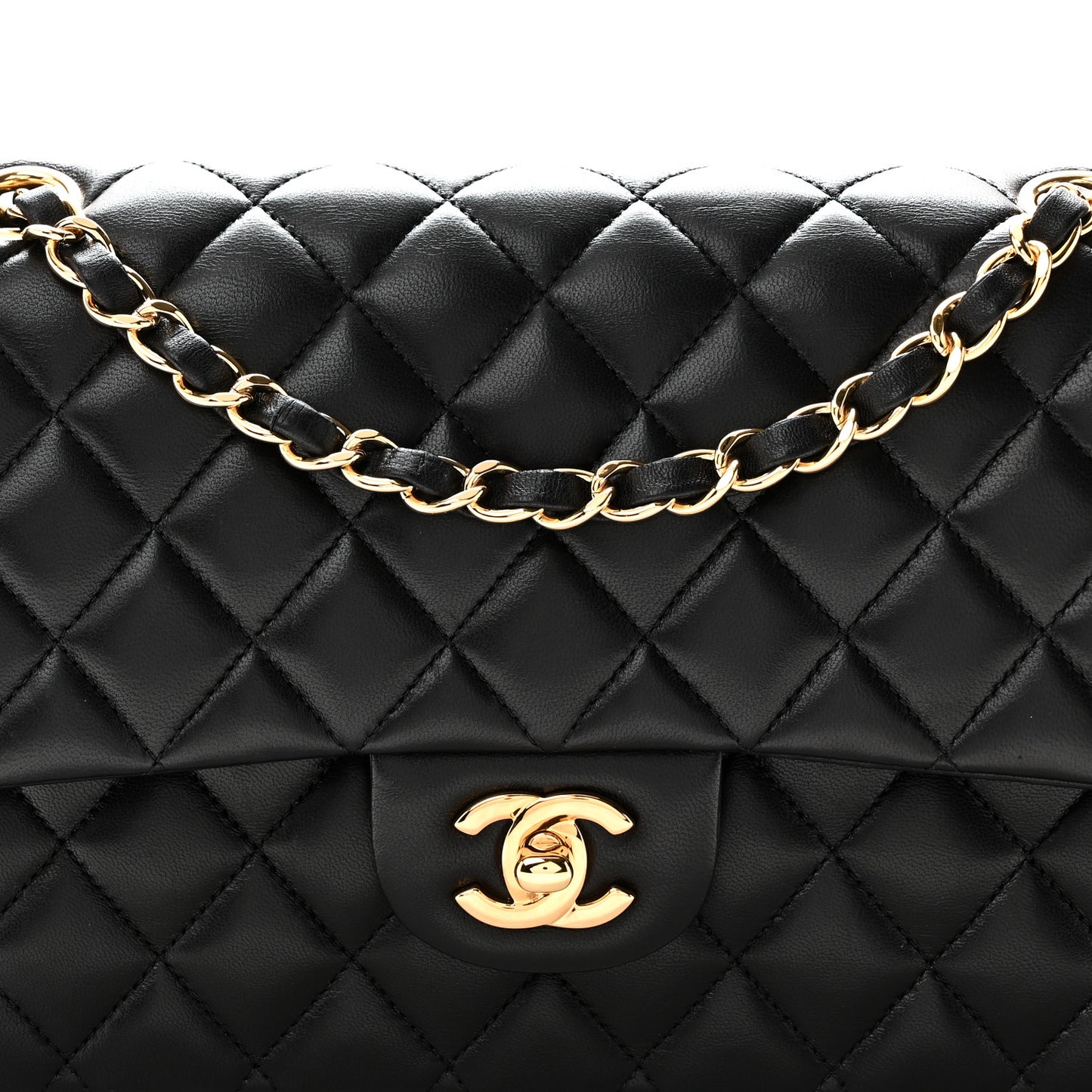 Lambskin Quilted Medium Double Flap Black