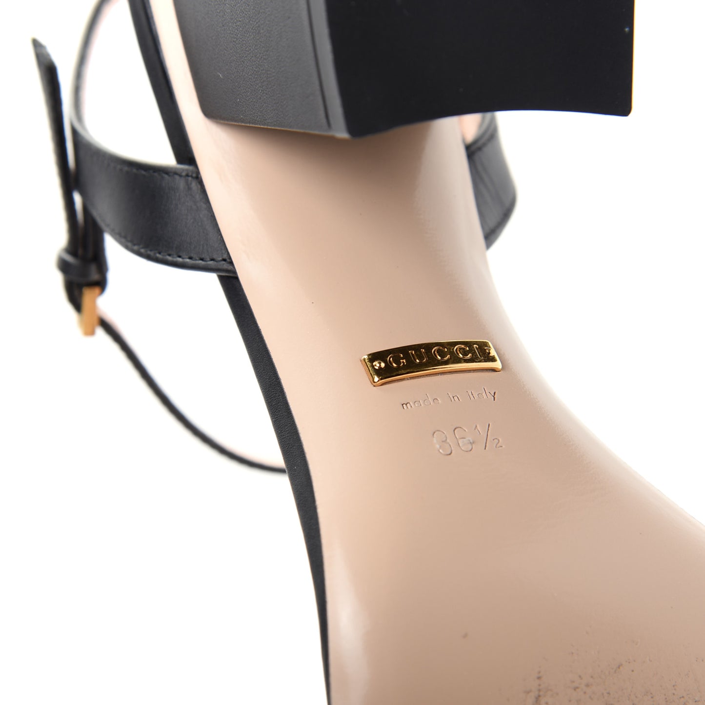 Lifford Calfskin GG Marmont Ankle Wrap 75mm Sandals 36.5 Black
