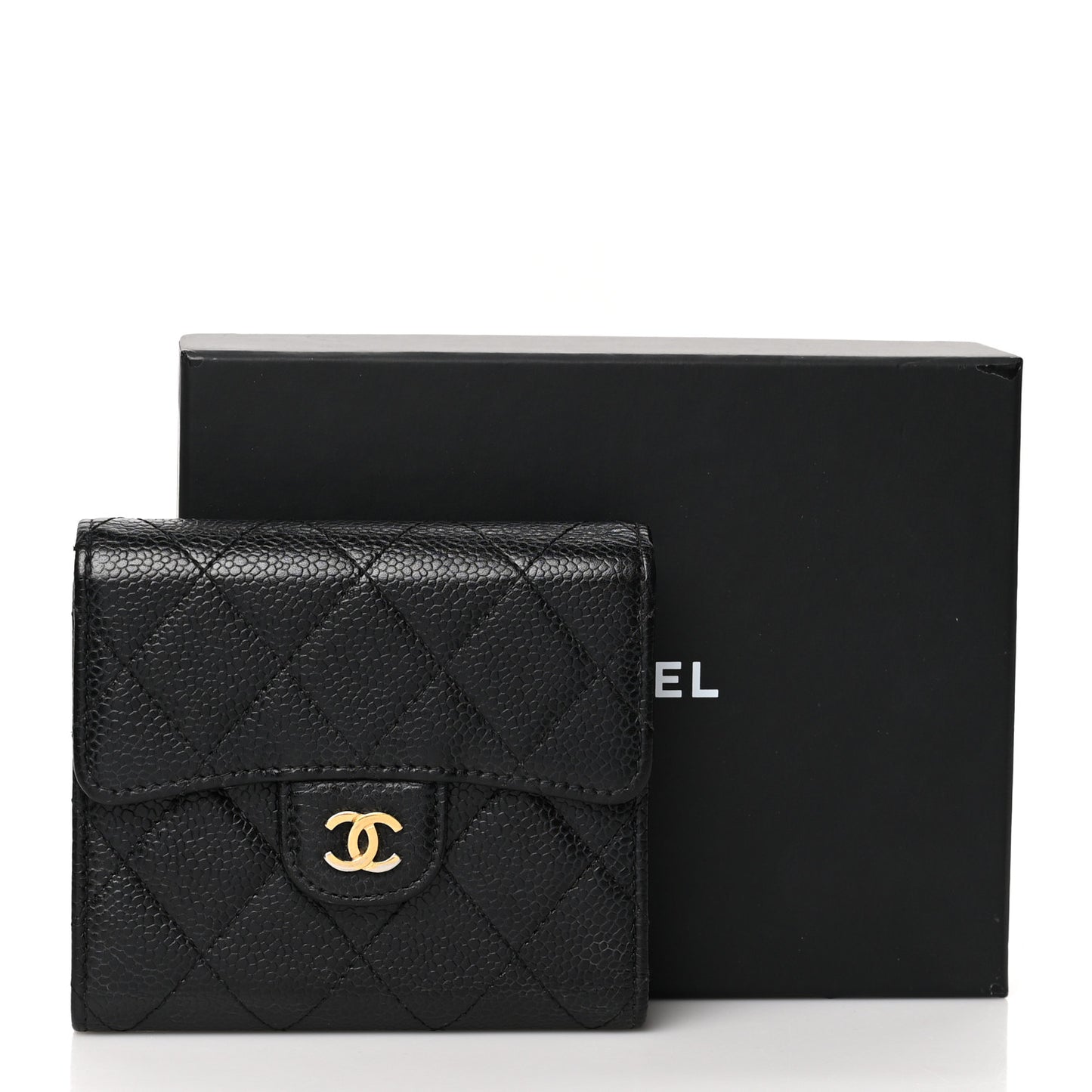 Caviar Quilted Compact Flap Wallet Black