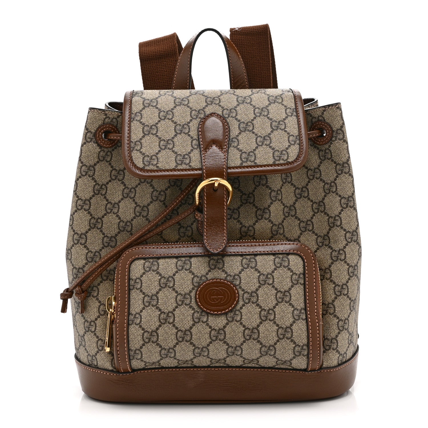 Gucci GG Supreme Monogram Azalea Calfskin Retro Interlocking G Buckle Backpack Beige Ebony Brown Sugar 1 of 11