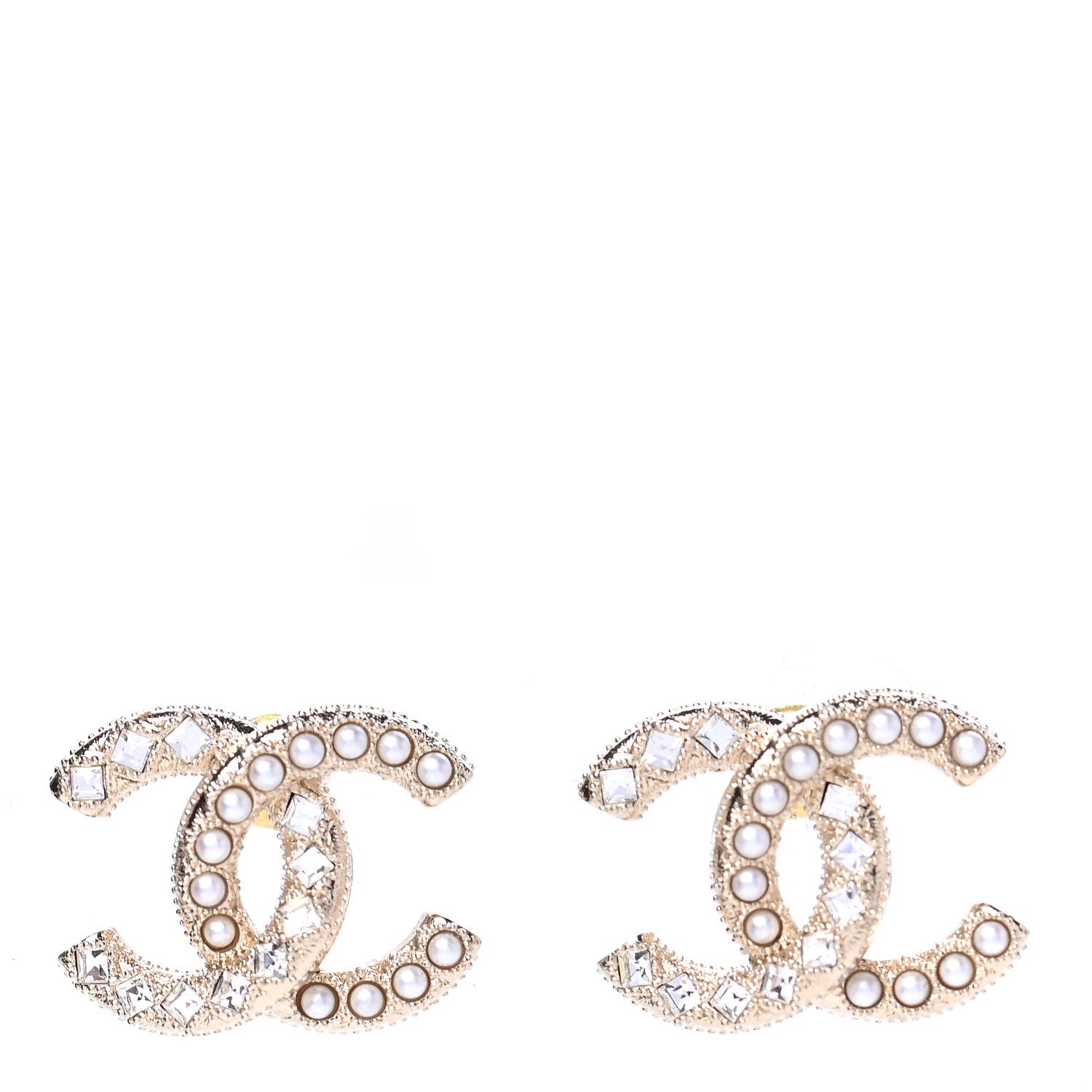 Chanel Crystal Pearl CC Earrings Gold 1 of 4
