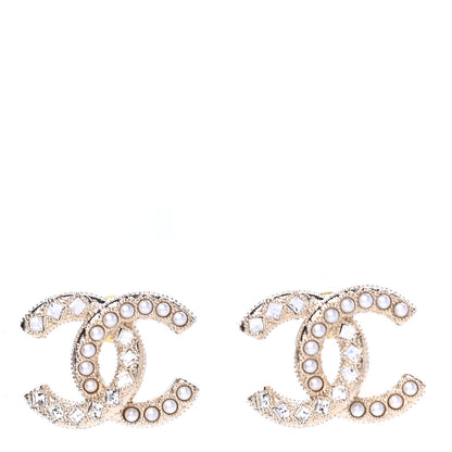 Chanel Crystal Pearl CC Earrings Gold 1 of 4