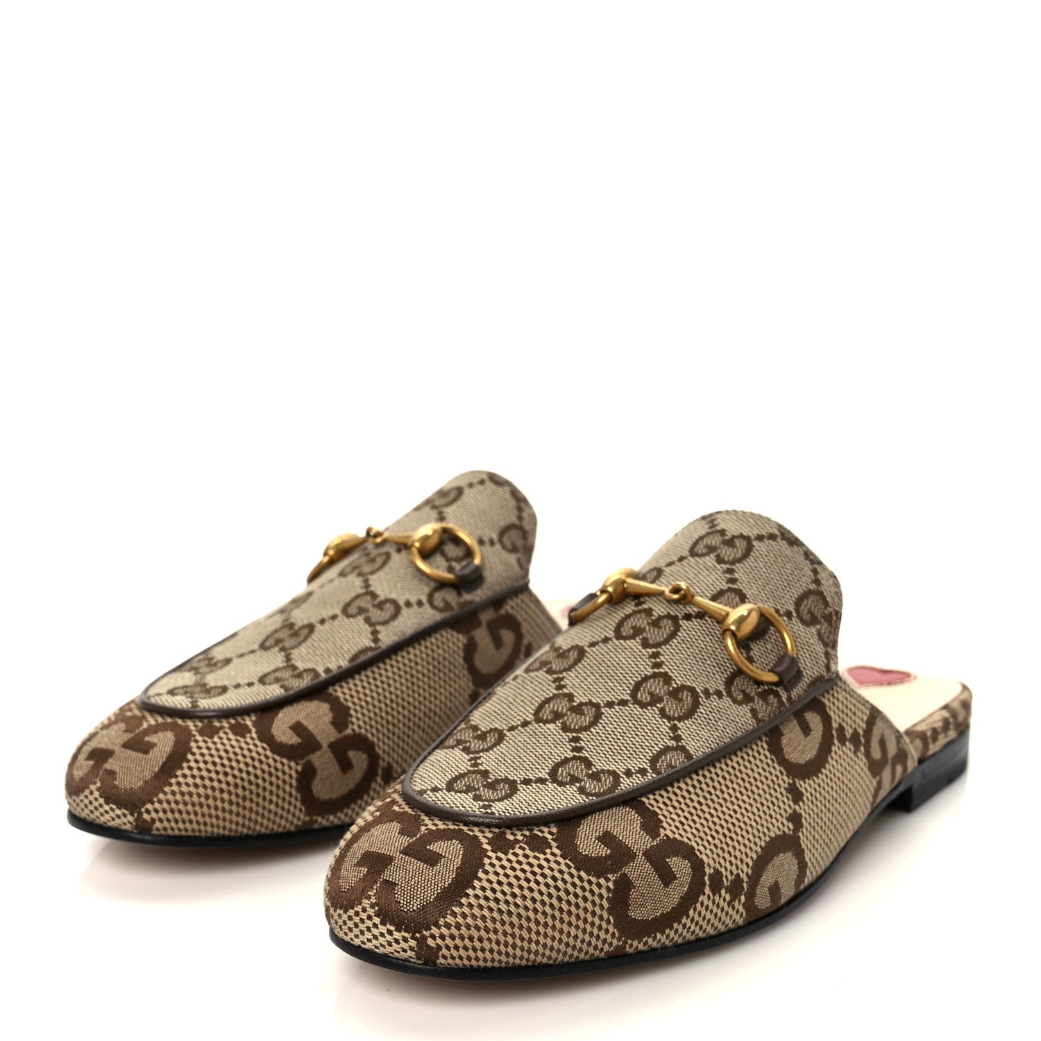 Gucci Monogram Jumbo GG Malaga Kid Womens Princetown Slippers 35 Camel Ebony New Acero Beige 4 of 10
