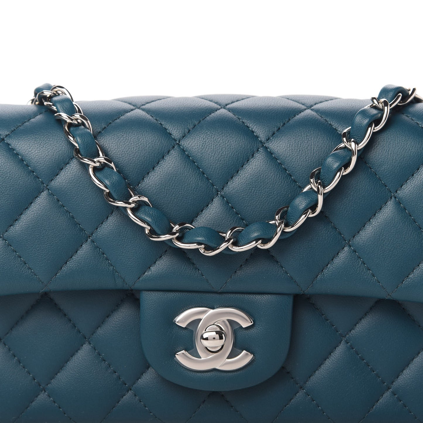 Lambskin Quilted Mini Rectangular Flap Dark Blue