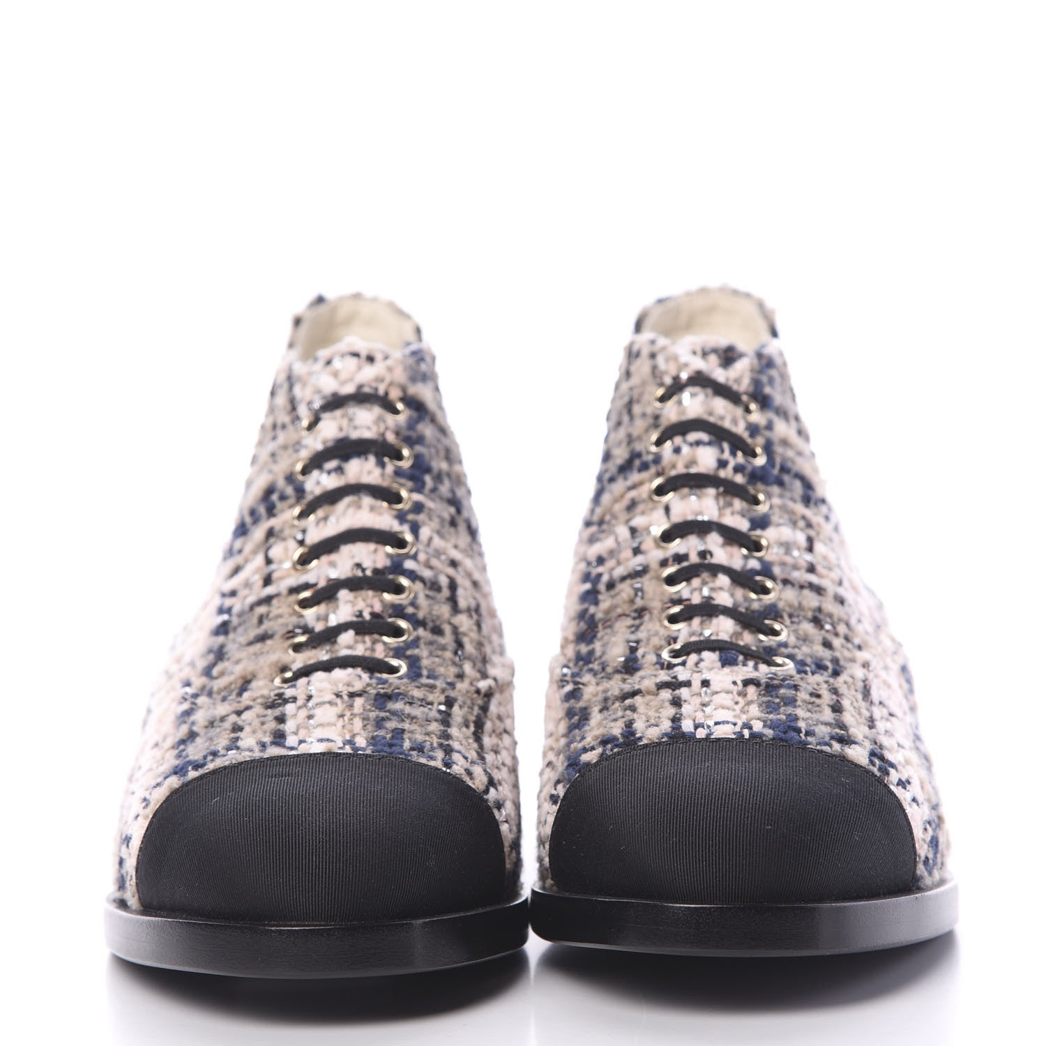 Chanel Tweed Grosgrain Cap Toe CC Short Boots 38.5 Beige Black Pink 2 of 9