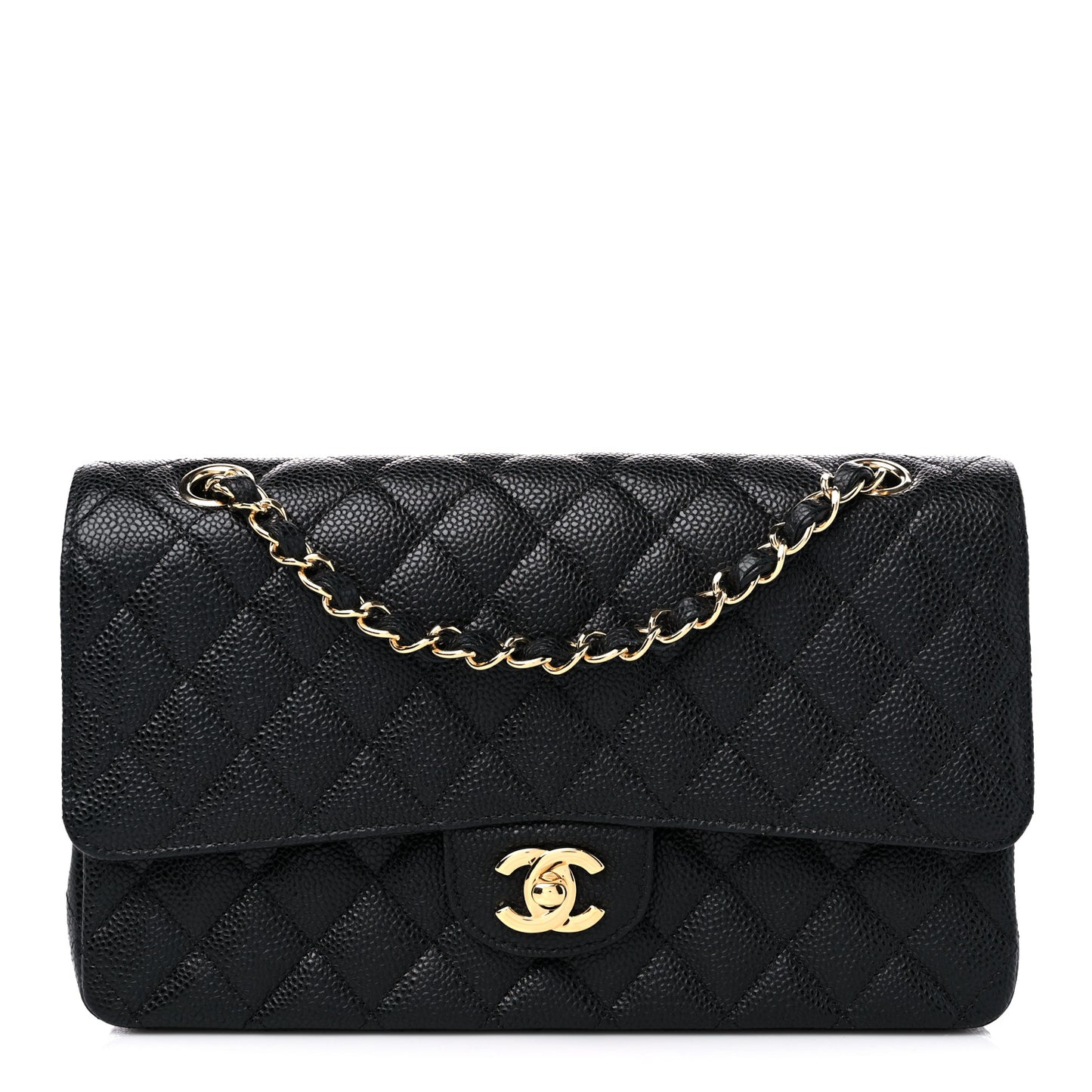 Caviar Quilted Medium Double Flap Black