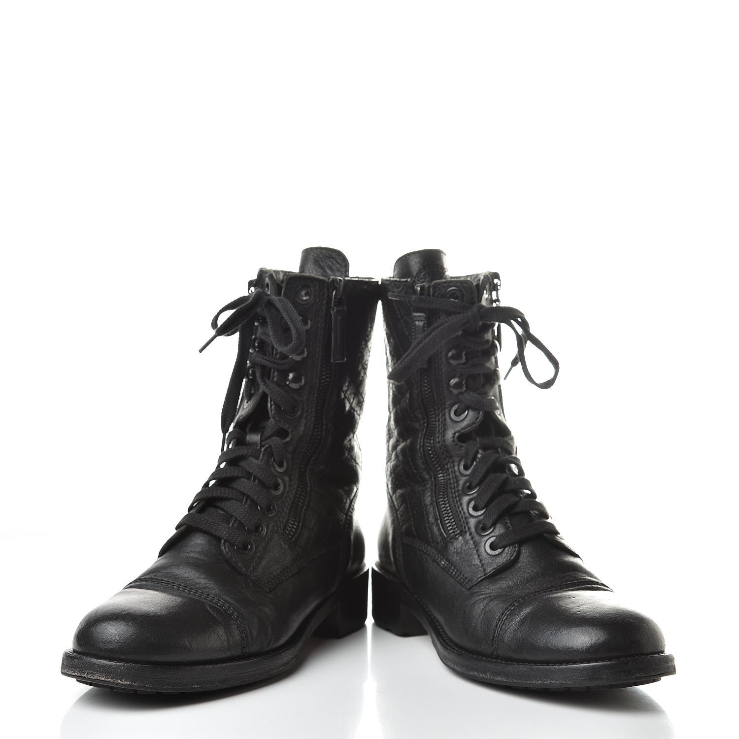 Chanel Calfskin Quilted Combat Boots 38.5 Black 6 of 13