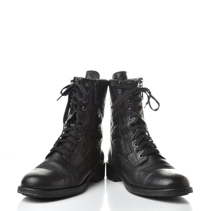 Chanel Calfskin Quilted Combat Boots 38.5 Black 6 of 13