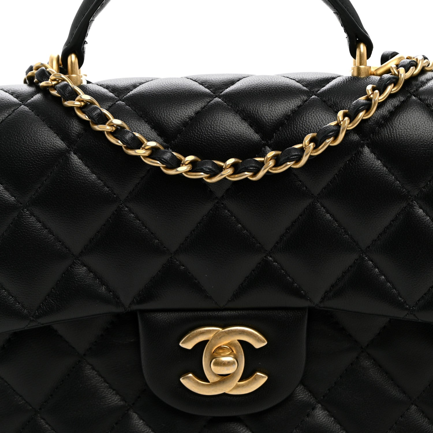 Chanel Lambskin Quilted Metal Mini Top Handle Rectangular Flap
