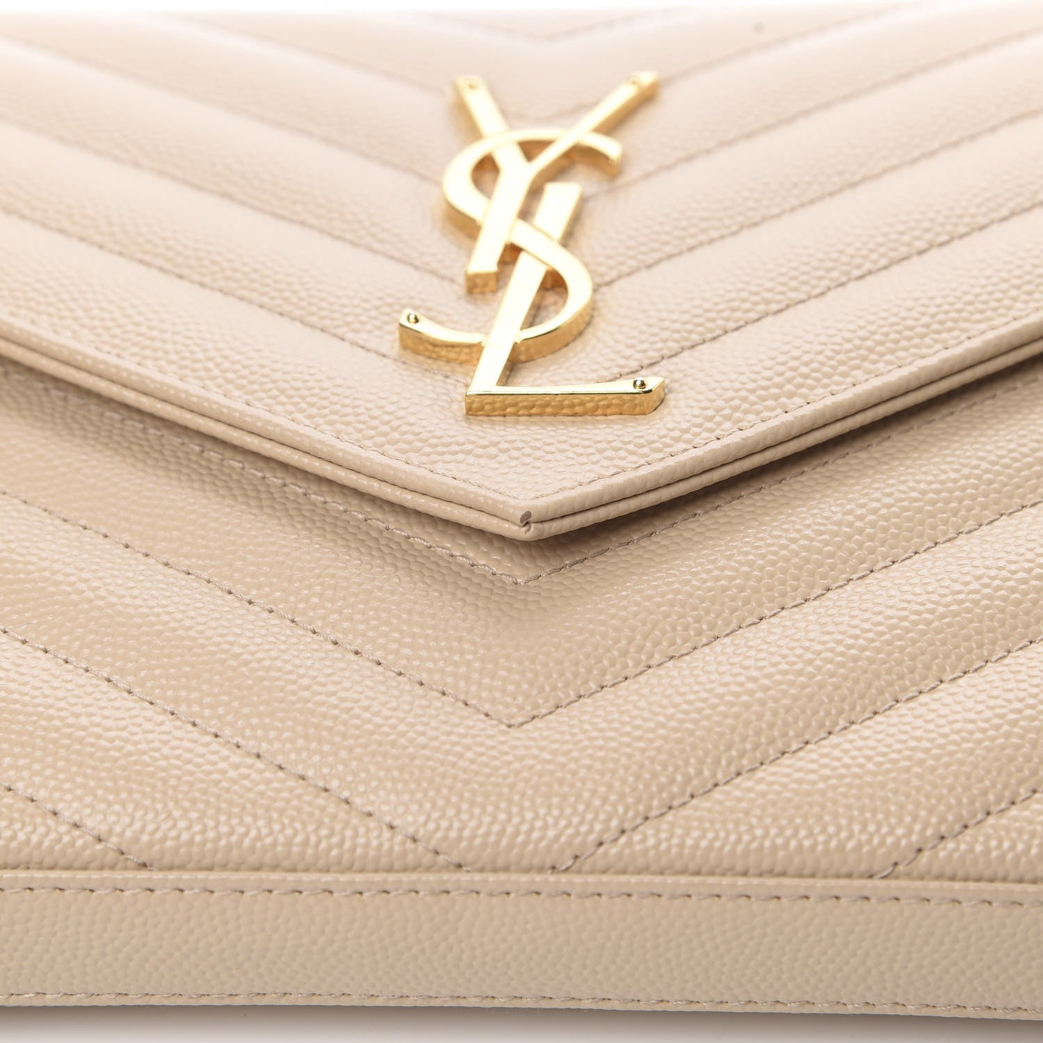 Saint Laurent Grain De Poudre Matelasse Chevron Monogram Chain Wallet Nude Powder 12 of 13
