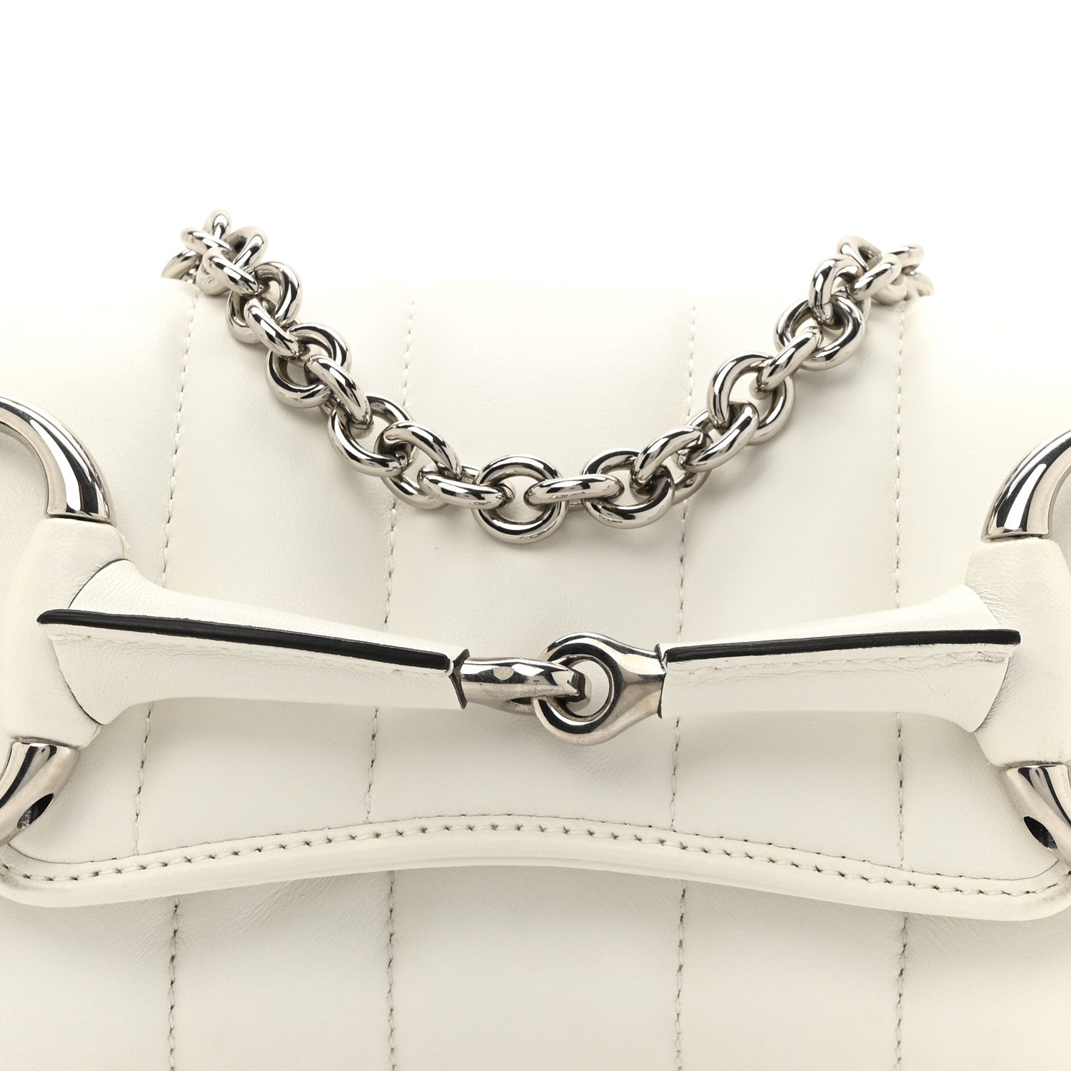 Gucci Nappa Vertical Matelasse Small Maxi Horsebit Chain Shoulder Bag Great White 8 of 11