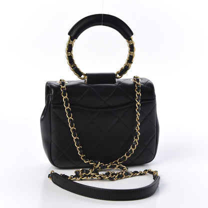 Chanel Lambskin Quilted Small Circular Handle Bag Black 2 of 10