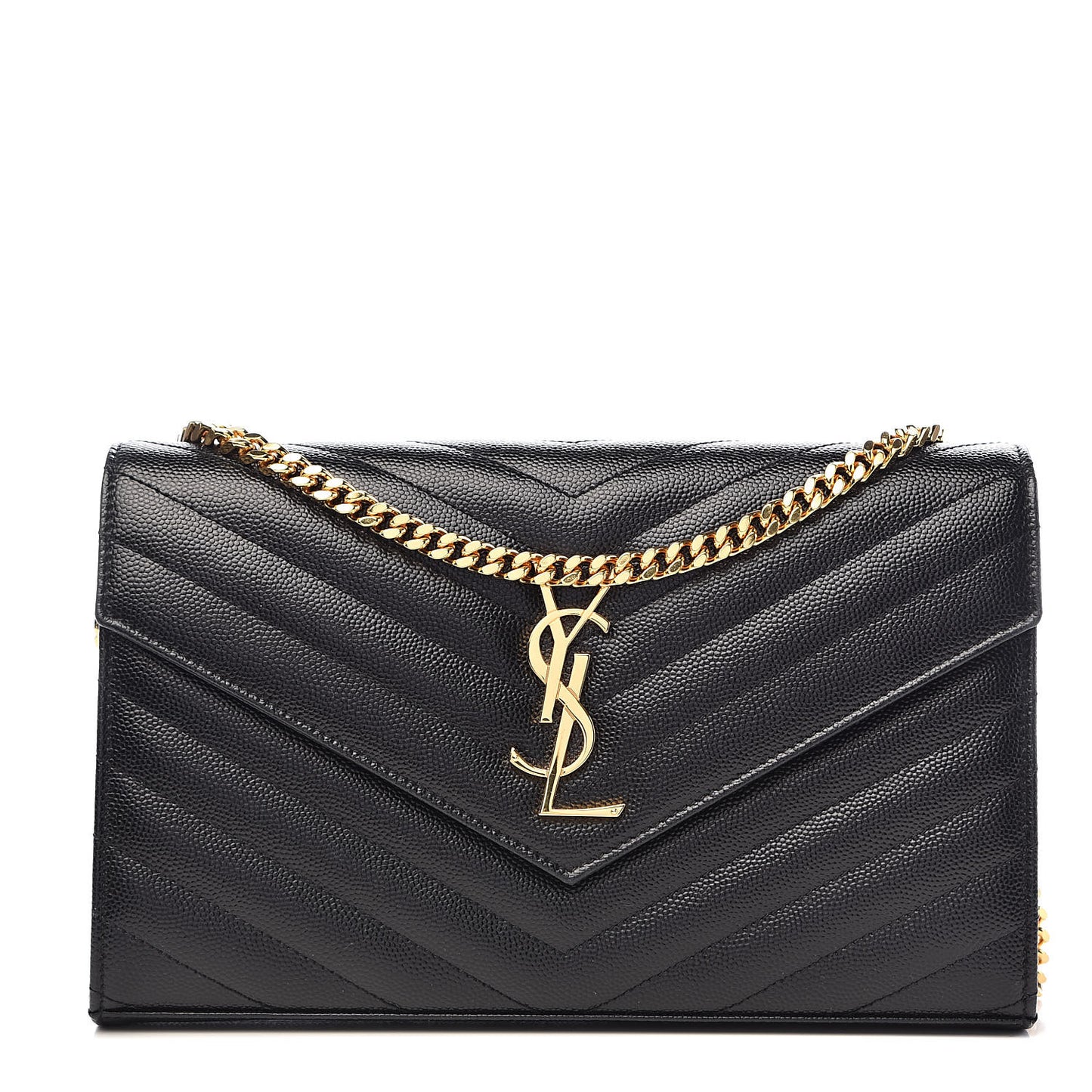 Grain De Poudre Matelasse Chevron Monogram Chain Wallet Black